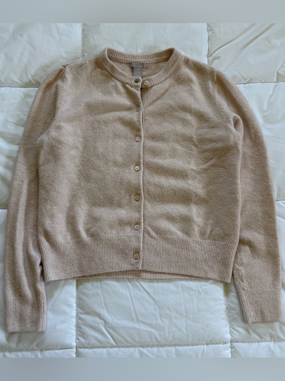 H&M Beige Crewneck Button-Up Cardigan